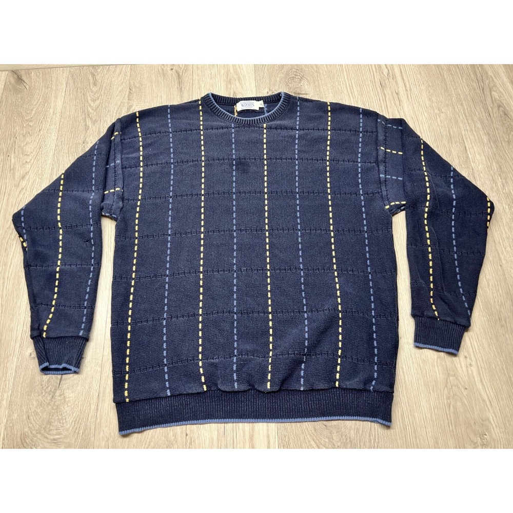 Vintage Frankenmuth Woolen Mill Sweater Grandpa Geometric Navy XL Made USA